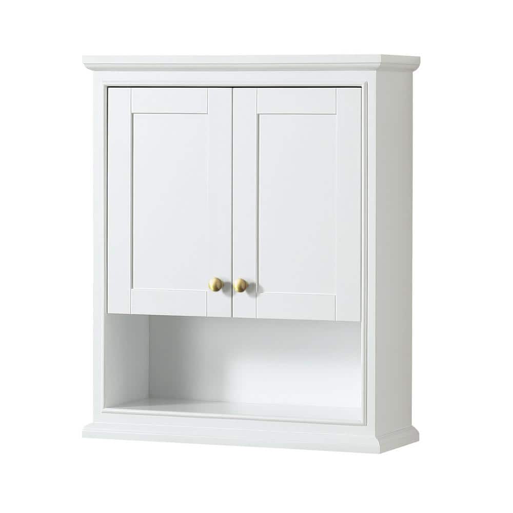 Deborah White Wood Wall-Mounted Bathroom Cabinet with Gold Trim