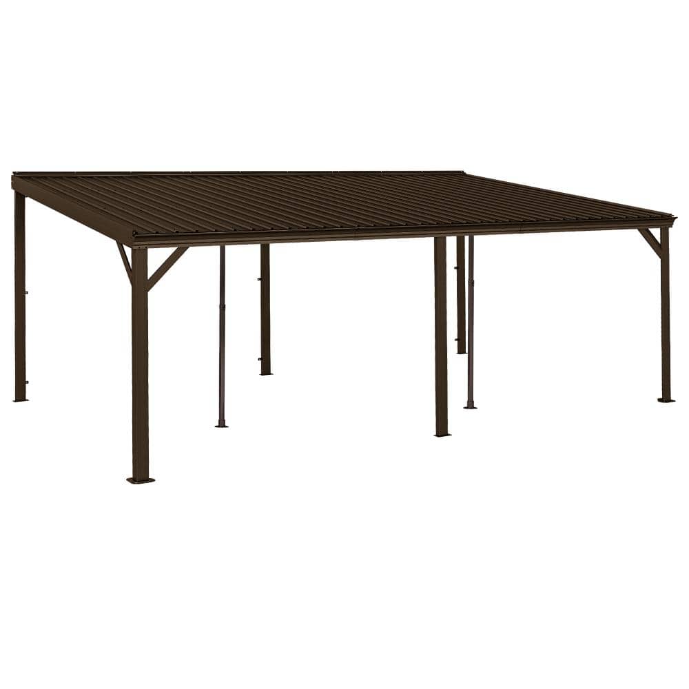 12x20FT Metal Outdoor Hardtop Wall Mounted Gazebo with Sloping Galvanized Steel Roof with Drainage System Brown price history on PriceWatchPro