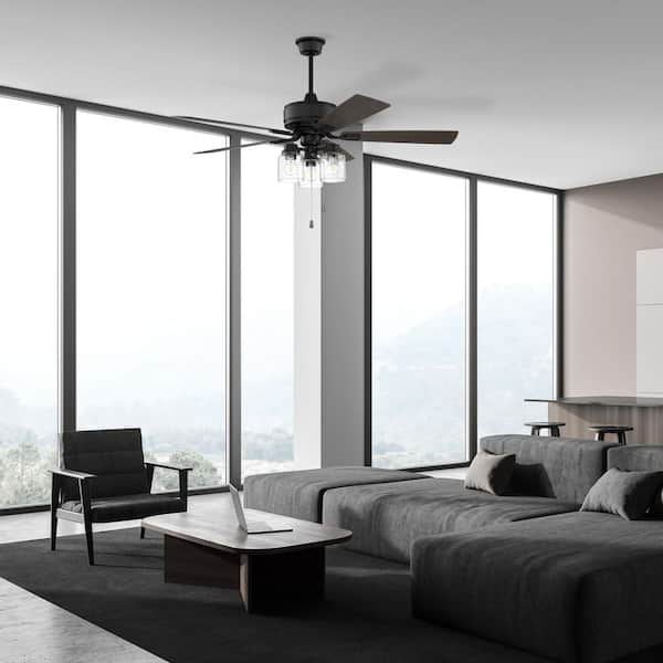 52 in. Flat Black Finish w/ Black Walnut/Grey Walnut Blades Angled Mount Standard Ceiling Fan w/ LED Bulbs Included