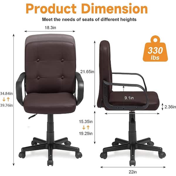 Office Desk Chair with Armrests Mid Back Adjustable Height, 360-Degree Swivel, 330 lbs. Capacity Office Stool, Coffee