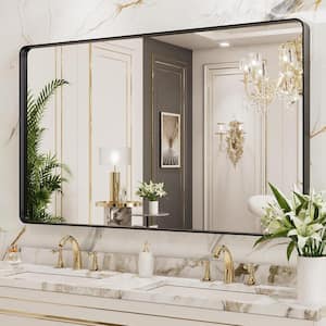 52 in. W x 30 in. H Rectangular Aluminum Framed Wall Bathroom Vanity Mirror in Black