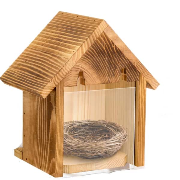 Window Bird Houses for Outside with 2 Powerful Hooks, Clear Hanging Wooden Birdhouses for Viewing Inside