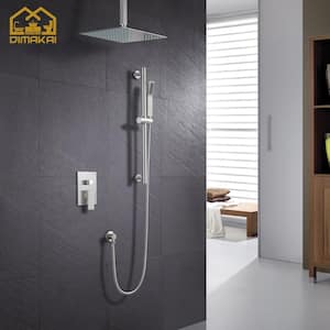 2-Spray Patterns with 1.8 GPM 16 in. Ceiling Mount Dual Shower Heads in Brushed Nickel (Lifting Bar Included)