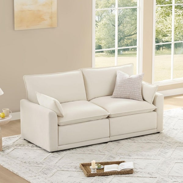 Kian 78.7 in. Square Arm Fabric Oversized 2-seat Modular Sofa with High Back and Solid Wood Legs in. Cream/2PC