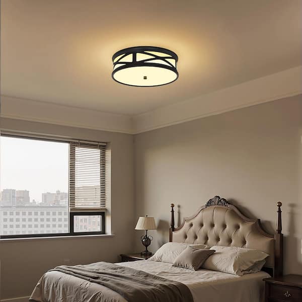 12 in. Black LED Flush Mount Ceiling Light, 1-Light Modern Fixture for Bedroom, Hallway, Kitchen