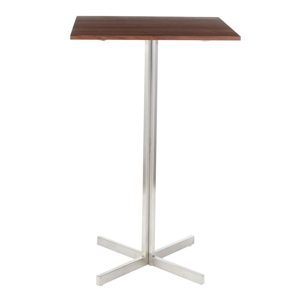 Walnut and Stainless Steel Square Bar Table