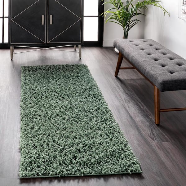 Kara Solid Shag Green 2 ft. 8 in. x 8 ft. Runner Rug