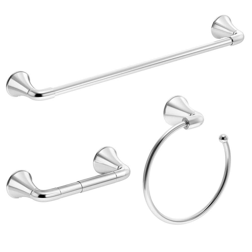 Symmons Elm 3Piece Bath Hardware Set with Toilet Paper Holder, Towel Bar/Rack, Hand Towel