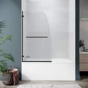 34 in. W x 58 in. H Frameless Hinged Bathtub Door with Clear Glass and Handle in Matte Black