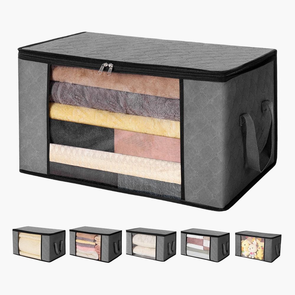 SKYSHALO 60 L Large Storage Bags, 6 Pack Clothes Storage Bin, Foldable Closet Organizers Containers with Handle