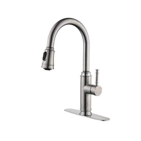Unbranded High Arc Single Handle Pull Down Sprayer Kitchen Faucet in Brushed Nickel