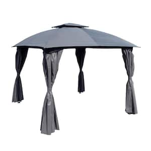 Outdoor Shading 10 ft. x 10 ft. Grey Outdoor Patio Garden Gazebo Canopy with Curtains