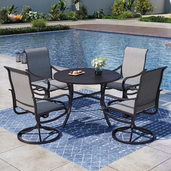 PHI VILLA Black 5-Piece Metal Outdoor Dining Set with Round Table and ...