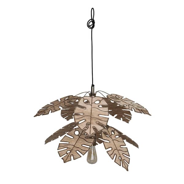 Storied Home 40-Watt 1-Light Antique Brass Finish Tier Pendant Light with Banana Fiber Leaf Shade