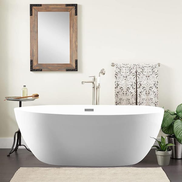 Vanity Art 59 in. Acrylic Flatbottom Freestanding Bathtub in White/Polished Chrome