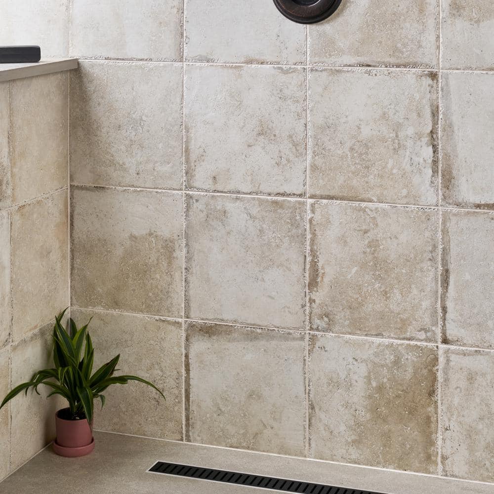 12" x 12" Beige Porcelain Stone Look Wall & Floor Tile