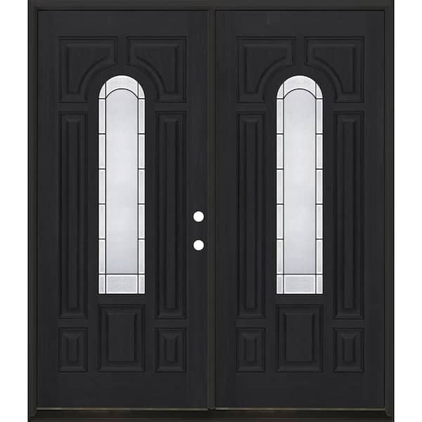 Regency 72 in. x 80 in. Center Lite Empire Deco Glass LHIS Onyx Fiberglass Double Prehung Front Door with 4-9/16 Jamb
