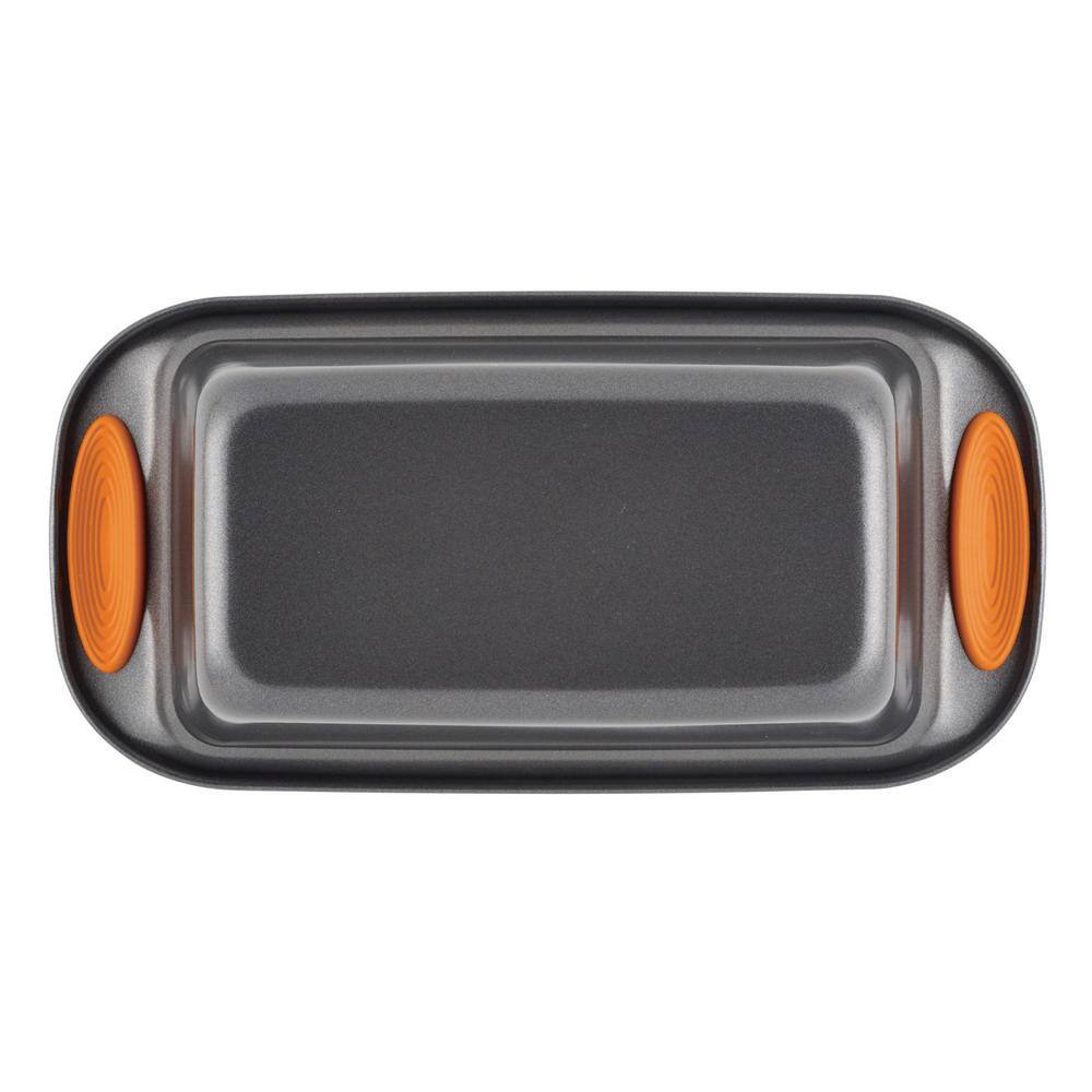 Gray Nonstick Carbon Steel Loaf Pan with Orange Handles, 9x5 Inch