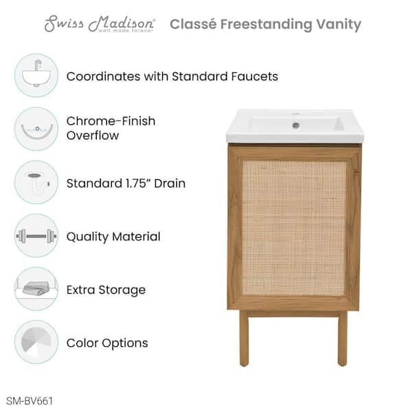 Classe 17.88 in. D x 33.13 in. H Bathroom Vanity in Oak with White Ceramic Top