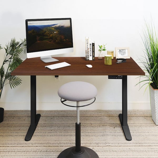 55 in. Rectangular Hazelnut Tabletop Dual Motor Electric Standing Desk with Black Base