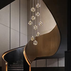 10-Light Chrome Modern LED Strip Chandelier with Clear Glass Shade for Foyer Entryway Lighting