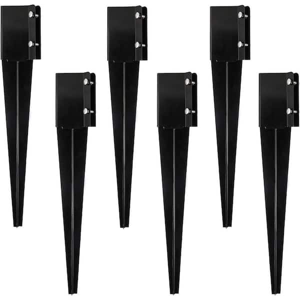 Metal Fence Post Anchor Ground Spike 24 in. Black for Mailbox Deck Railing Heavy Duty Easy Installation (6-Pack)