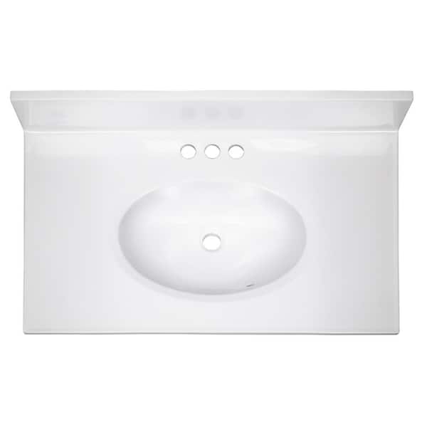 31 in. W x 19 in. D Cultured Marble Vanity Top in Solid White with Solid White Basin with 4 in. Faucet Spread 31 in. W x 19 in. D Cultured Marble Vanity Top in Solid White with Solid White Basin with 4 in. Faucet Spread