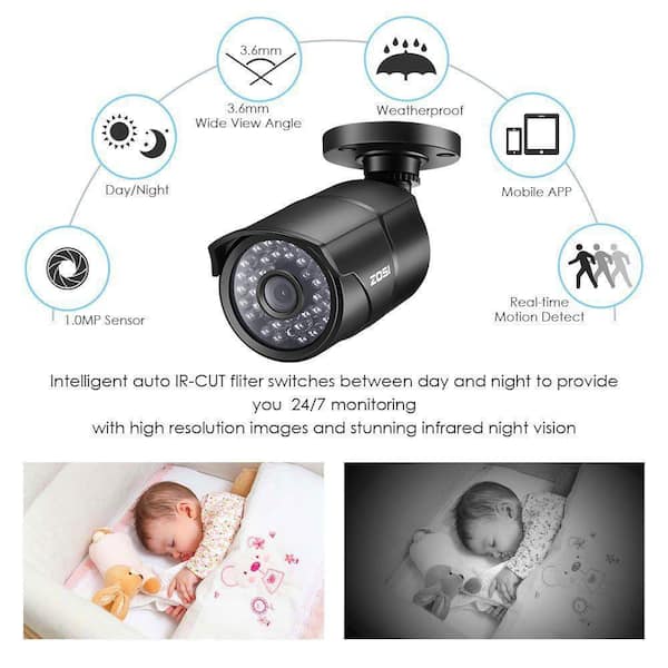 ZOSI 8-Channel 720p DVR Security Camera System with 8 Wired Bullet