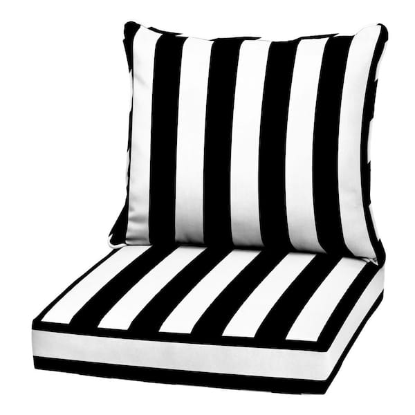 22 in x 24in 2-Piece Deep Seating Outdoor Lounge Chair Cushion, Black Cabana Stripe