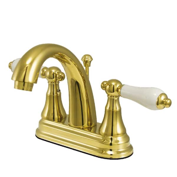 English Vintage 4 in. Centerset 2-Handle Bathroom Faucet in Polished Brass