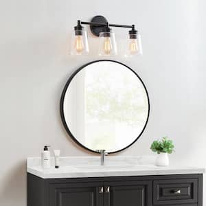 21.6 in. 3-light Black Bathroom Vanity Light with Clear Glass Shades