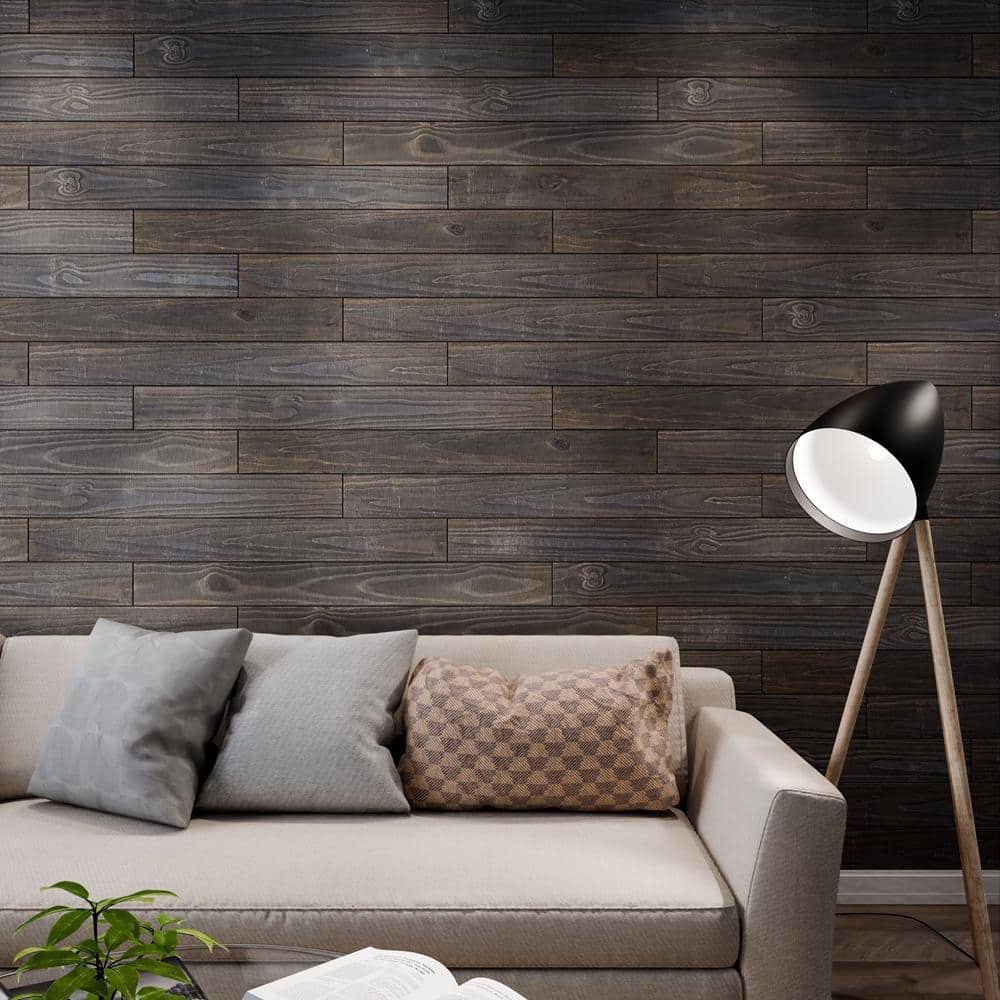 Ebony Pine 4 ft. Distressed Barn Wood Wall Planks (6-Pack)