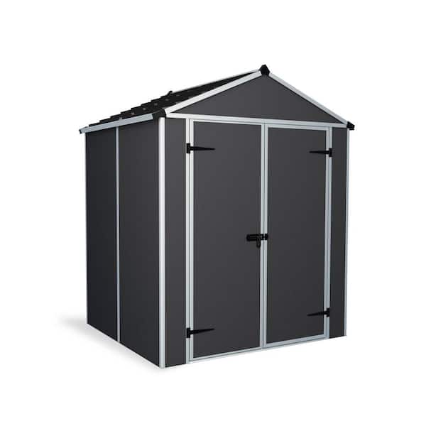 Rubicon 6 ft. W x 5 ft. D Resin Plastic Outdoor Garden Storage Shed with Floor (30.7 sq. ft.) in Dark Gray