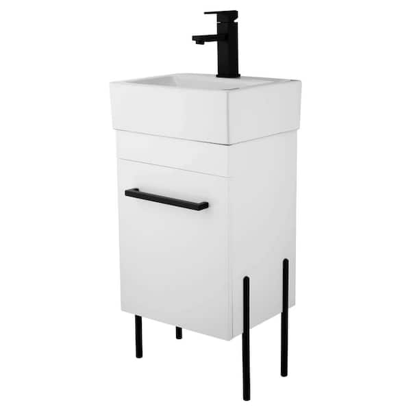 FINE FIXTURES Concordia 17 in. W x 11.75 in. D x 33.50 in. H Bathroom Vanity in White Matte with White Ceramic Top