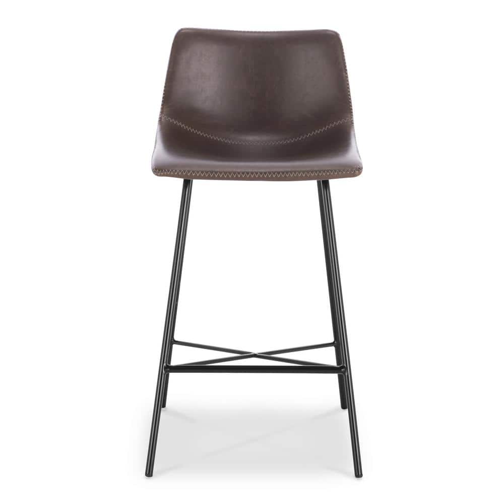 Bela 24'' Brown Faux Leather Counter Stools with Metal Legs