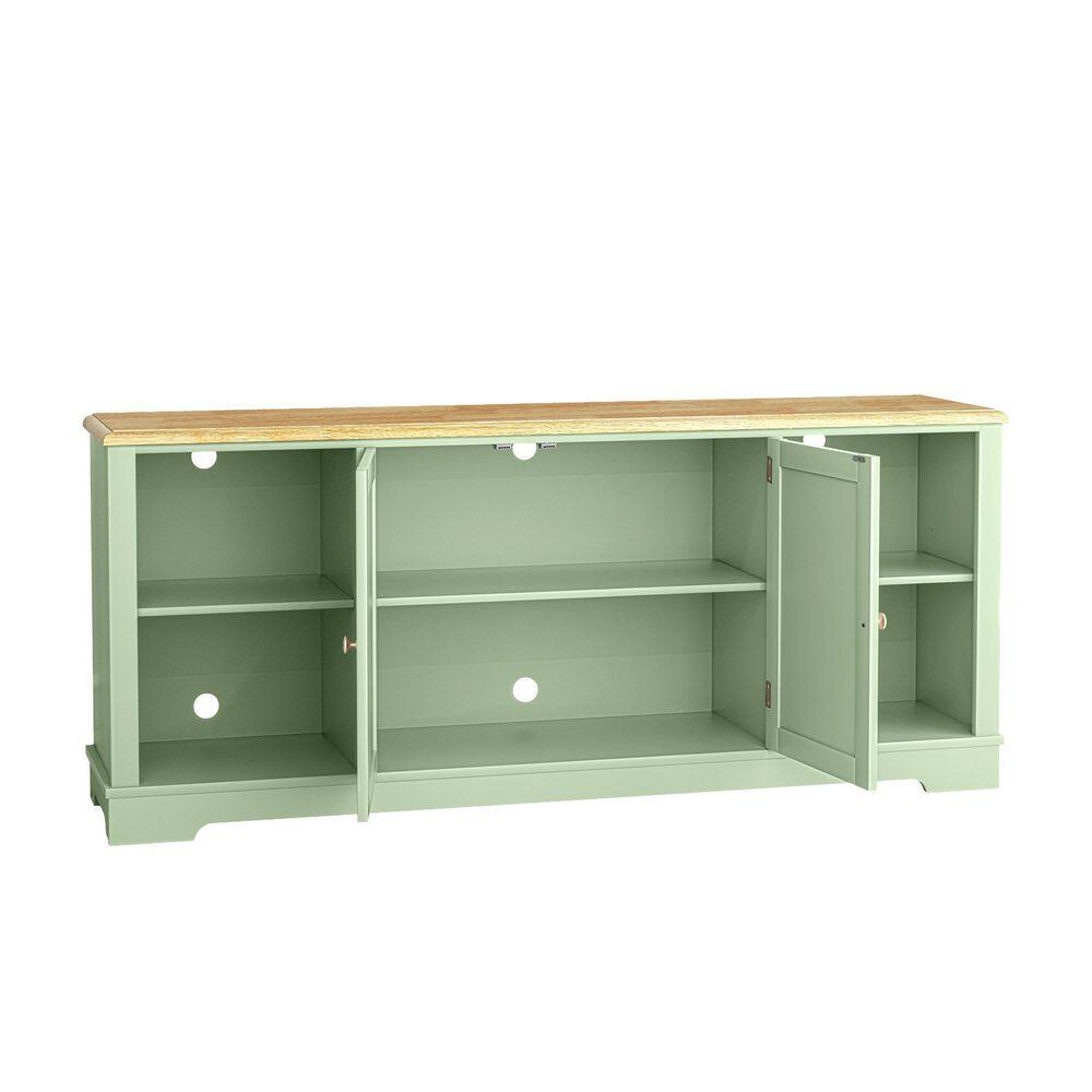 Coastal Farmhouse 70" Weathered Green TV Stand with Cabinet