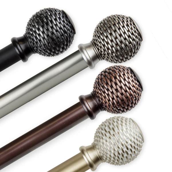 EMOH 1" Dia Adjustable 66-120" Single Curtain Rod in Satin Nickel with Talitha Finials