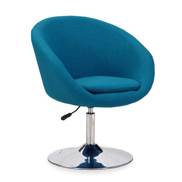 Manhattan Comfort Hopper Modern Blue and Polished Chrome Wool Blend Upholstered Accent Occasional Chair