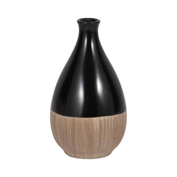 Liv & Skye 7 in. Brown Stoneware Two-Toned Teardrop Decorative Vase