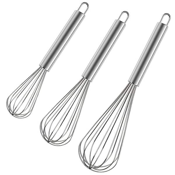 Stainless Steel Whisk Set Egg Beater 3 Pack Balloon Whisks Durable Easy Clean Multi Purpose Cooking Baking, Silver