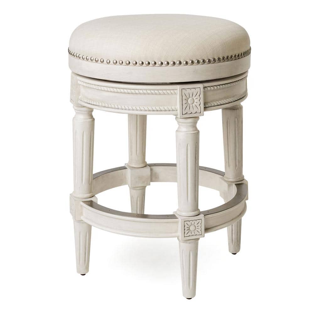White Oak Backless Swivel Counter Stool with Upholstered Seat