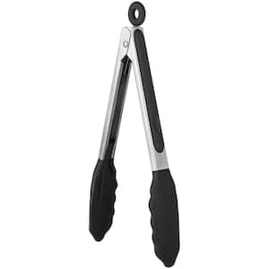 9 in. Black Stainless Steel Heat Resistant Kitchen Tongs