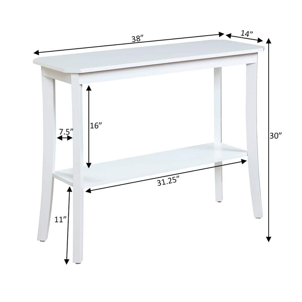 White MDF Console Table with Storage Shelf, 38"