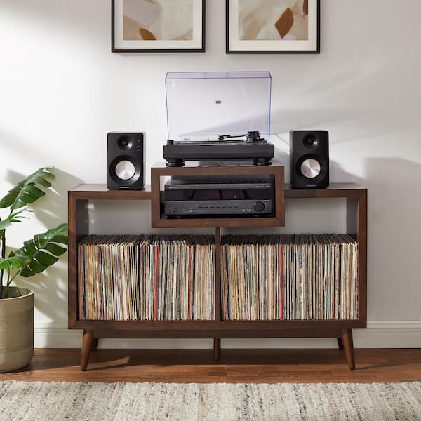 Versmissen Furniture V_LAB テーブル オープンシェルフ CROSLEY FURNITURE Nashville Brown Record Player Media Storage