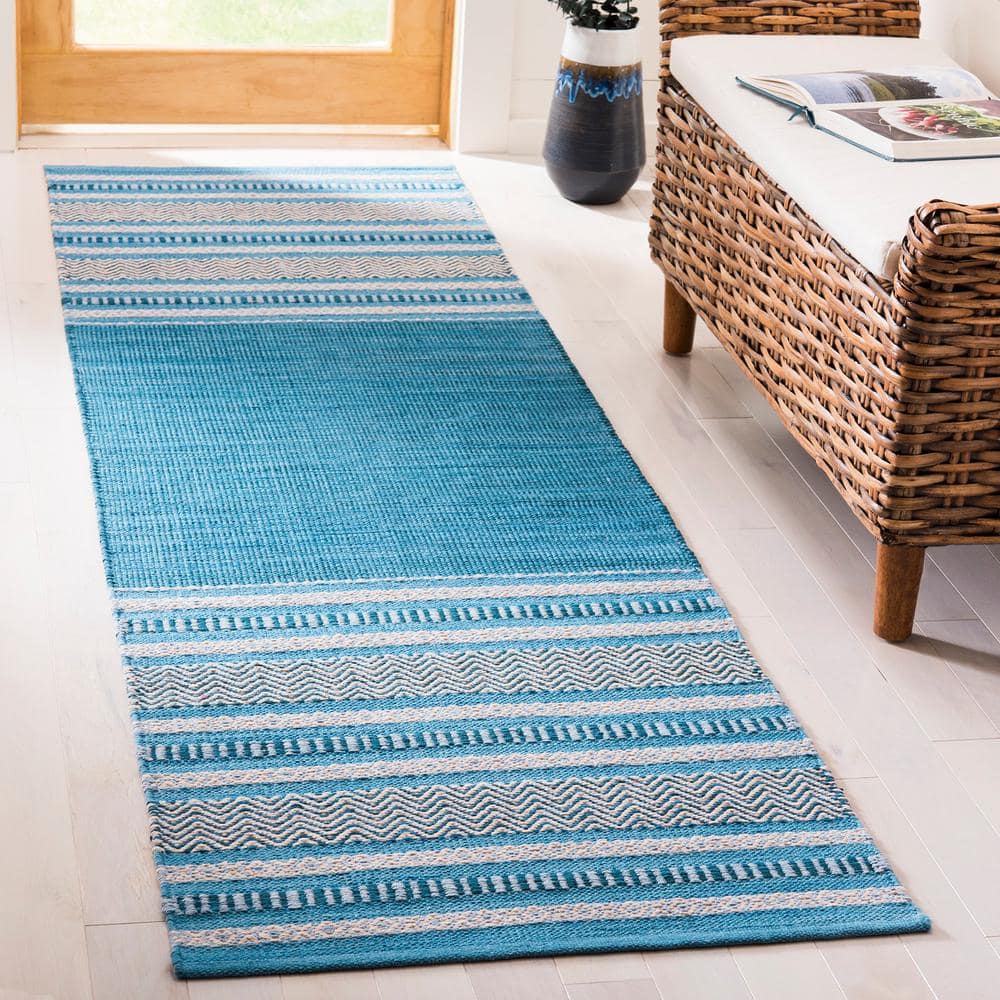 Coastal Breeze Blue Stripe Handwoven Cotton Runner Rug - 2'6" x 6'