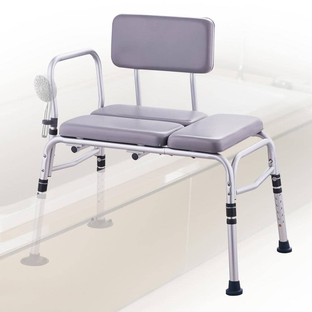 Gray PVC Adjustable Bathtub Transfer Bench with Padded Seat