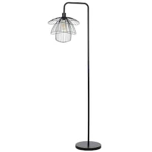 65 in. Black Modern 1-Light Dimmable Standard Floor Lamp for Living Room with Caged Metal Open Shade