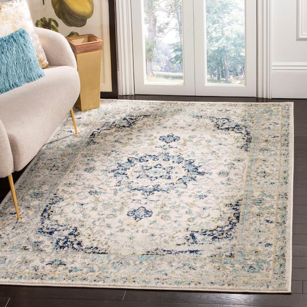 Madison Ivory/Blue 8 ft. x 10 ft. Border Area Rug