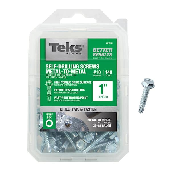 Teks #10 x 1 in. External Hex Zinc Plated Washer Head Self Tapping Drill Point Screws (140-Pack)