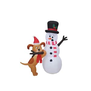 5 ft. H x 2 ft. W x 4 ft. 42 in. L LED Lighted Christmas Inflatable Animated Puppy and Snowman Scene